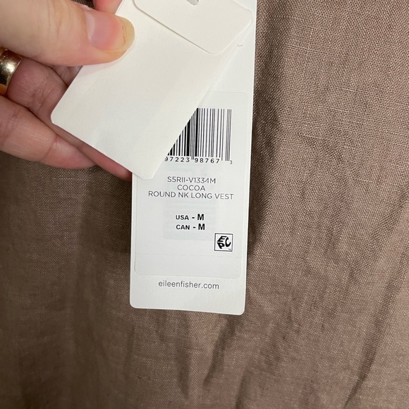 Eileen Fisher Womens Round Neck 100% Linen Long Vest Cocoa Brown Medium NWT - Picture 4 of 7